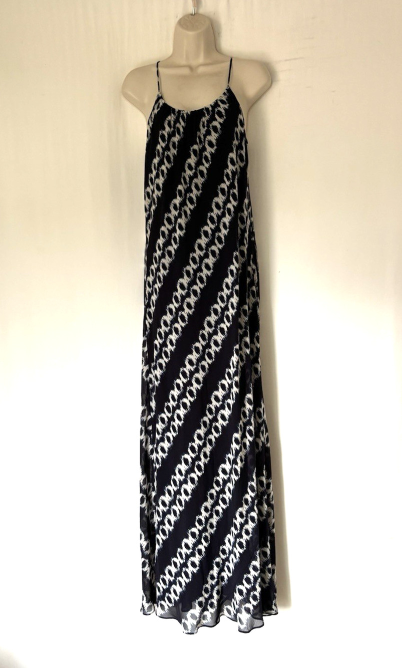 Vince Silk Dress Medium Blue White Aline Maxi Long